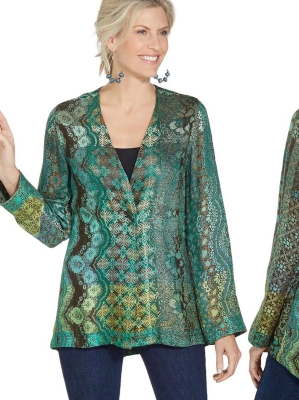 Soft Surroundings Saskia Teal Woven Relaxed Fit Cardigan Jacket XL